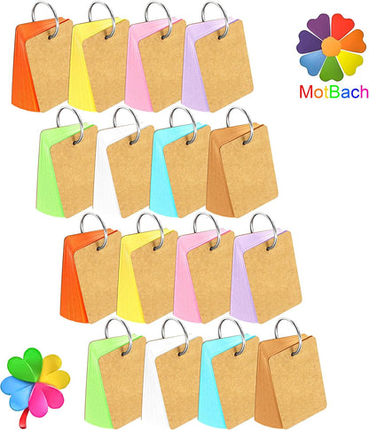 MotBach 300 Pcs Flash Cards 2x3 Inch Index Cards with Ring Lined Note Card Bood Flashcards, Mini Blank Flash Cards 2x3 White Card Pad Index Note Bood 2 x 3 Notecards for Studying School Supply College