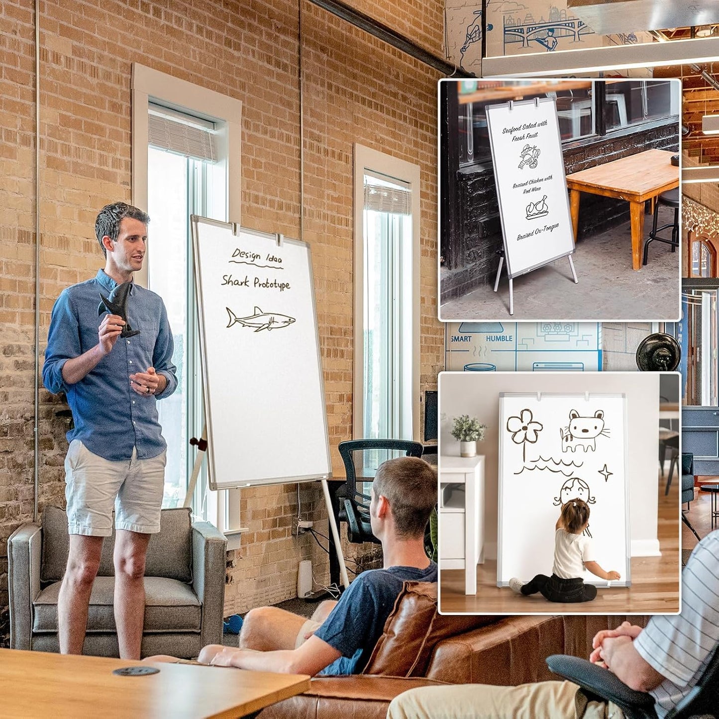 Easel Whiteboard - Magnetic Portable Dry Erase Easel Board 36 x 24 Tripod Whiteboard Height Adjustable Flipchart Easel Stand White Board for Office or Teaching at Home & Classroom (Black)