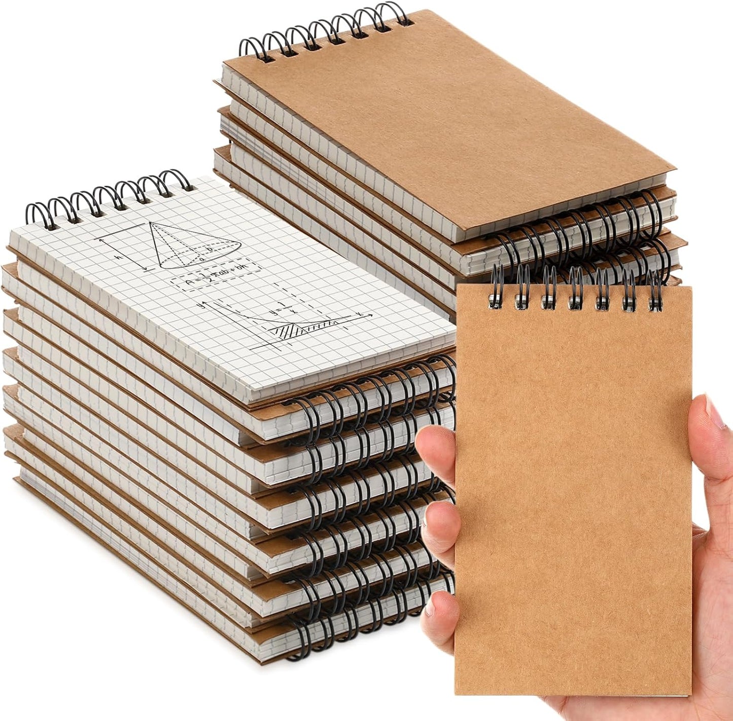 Jutom 2 Pcs Mini Pocket Notebooks Bulk 3x5 Graph Paper Top Spiral Notebook 120 Pages 80 Gsm Mini Grid Notepads Small Memo Pads for Home Classroom Office Business Work Supplies (Kraft)