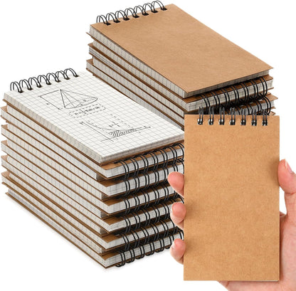 Jutom 2 Pcs Mini Pocket Notebooks Bulk 3x5 Graph Paper Top Spiral Notebook 120 Pages 80 Gsm Mini Grid Notepads Small Memo Pads for Home Classroom Office Business Work Supplies (Kraft)