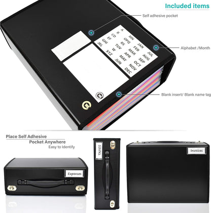 CNK Accordion File Folders with 24 Pockets Organizer for Document Paper Storage Folder Documents Expanding Binder Folio Pocket Receipt Filing Expandable Files Dividers Labels Letter Durable Handle