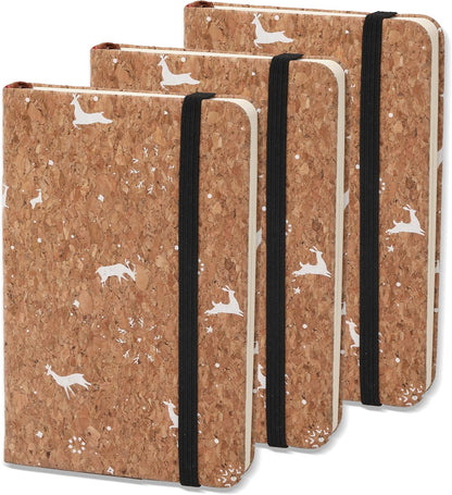 BOBO RABBIT 3 Pack Pocket Journal Notebooks Small Mini Notebook for Note Taking Little Compact A6 Size Hardcover Cork Notepads for School Office Traveler Diary, 3.7"x5.7", Total 600 Pages