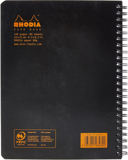Rhodia 193101C - Spiral Notebook (Full Bound) White Notebook - A4+ - Ruled - 160 Detachable Pages - Clairefontaine Paper 80 g/m - Soft and Resistant Coated Card Cover - Classic