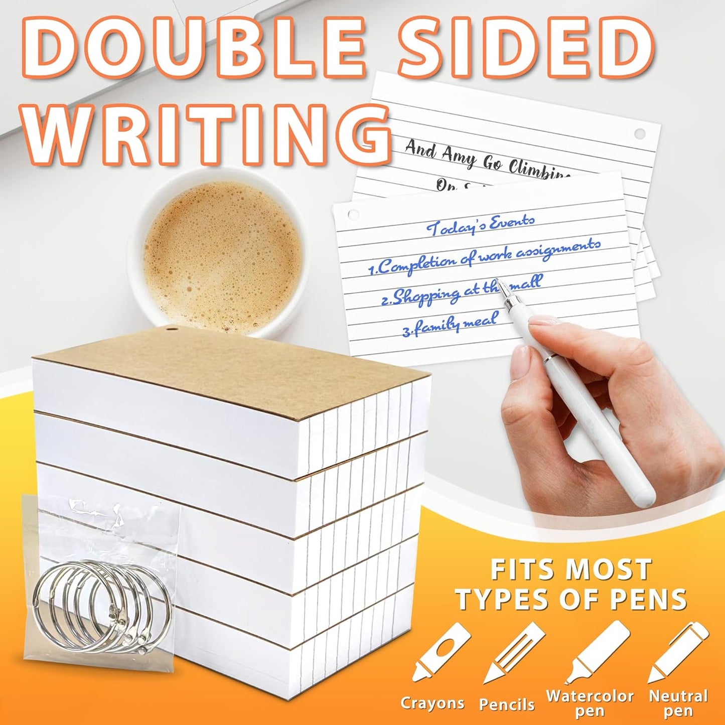 500PCS Colored Index Cards, 3x5 Inches Flash Cards with Ring, Lined on Both Side Notecards Ruled Study Card Flashcards Heavy Note Cards for Studying, Learning, School, College