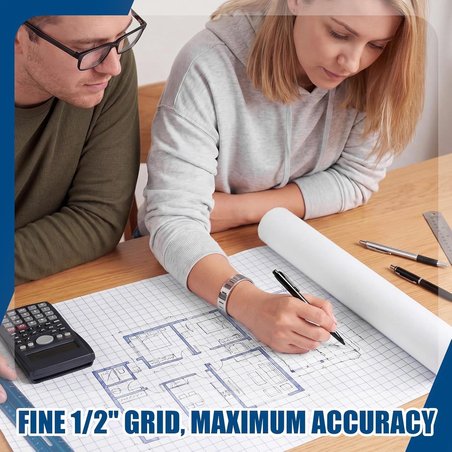 Jetec 1 Roll Large Grid Graph Paper Roll 1" Grid 16.5 Inch x 98ft Sewing Pattern Paper for Back to School Classroom Teaching Drafting Supplies Kids Students Gifts