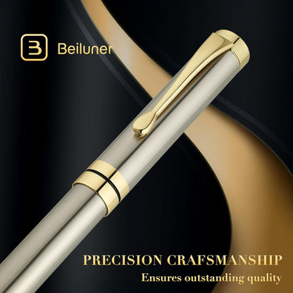 BEILUNER Ballpoint Pens, Stunning Black Chrome Metal Pen with Golden Trim, Best Ball Pen Gift Set for Men & Women, Professional, Executive, Office, Nice Pens-Gift Box with 0.5mm Black Extra Refill