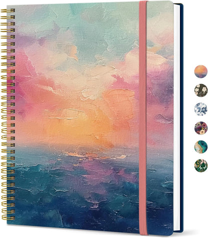 Taja Large Spiral Lined Journal for Women, 8.5" x 11" Notebooks for Work Collge Ruled, A4 Aesthetic Cute Journaling Notebooks for Writing, Plastic Cover, Celestial