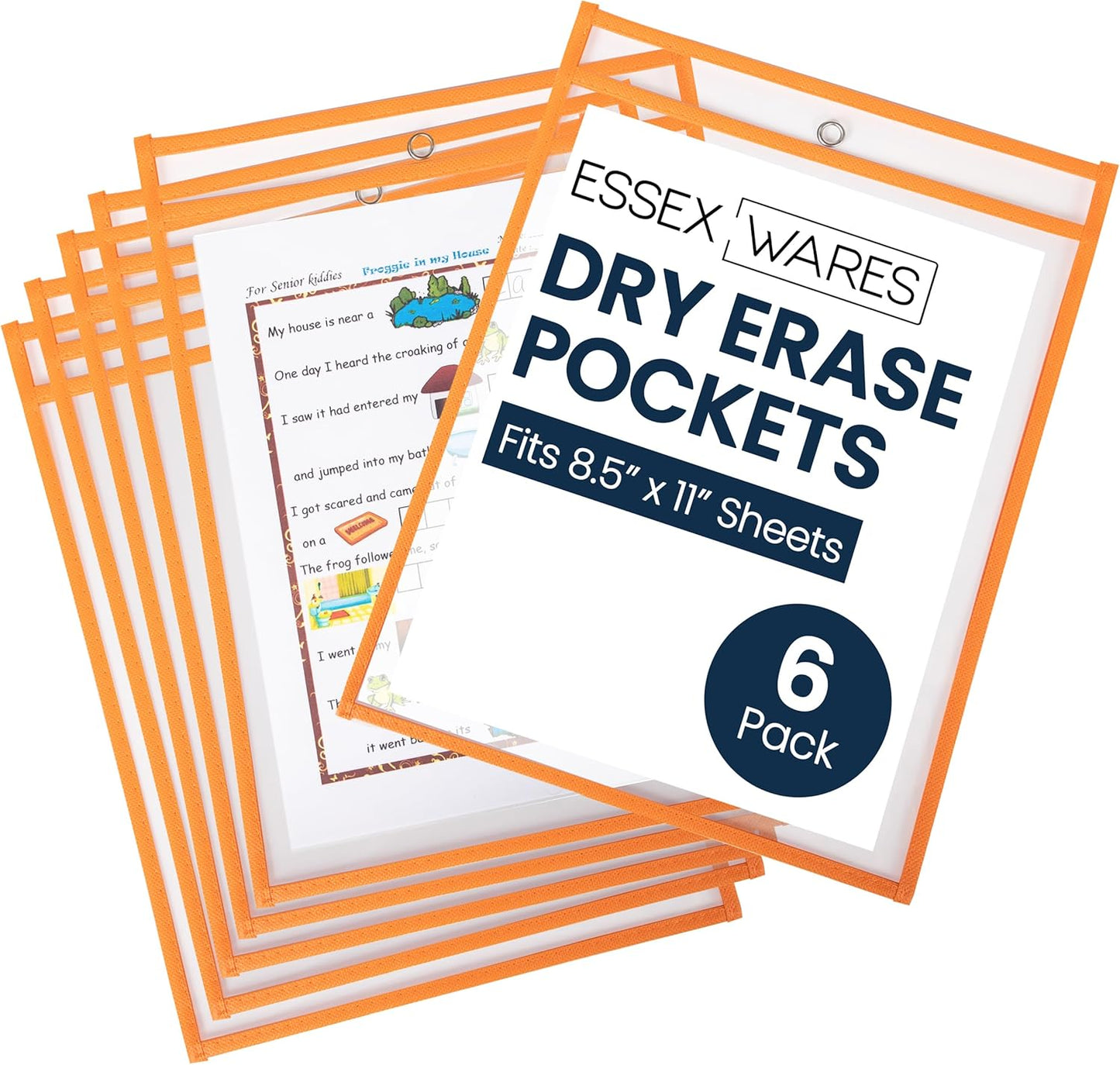 Essex Wares - 6 Pack, Assorted, Dry Erase Pocket Document Protectors, 10" Wide x 13.5" Tall- Dry Erase Clear Plastic Sleeves - Reusable & Easy Erase Plastic Invoice Holders, Water-Resistant & Durable