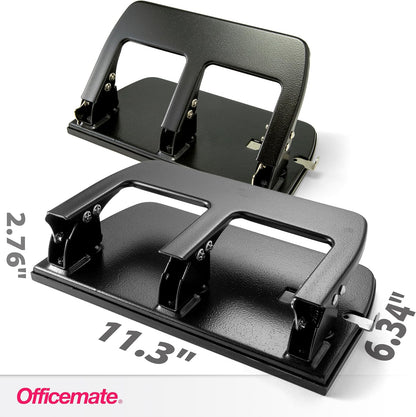 Officemate 3-Hole Punch, Medium Duty, 30-Sheet Capacity, Ergonomic Handles, Adjustable Paper Guide, Durable Metal Base, Black