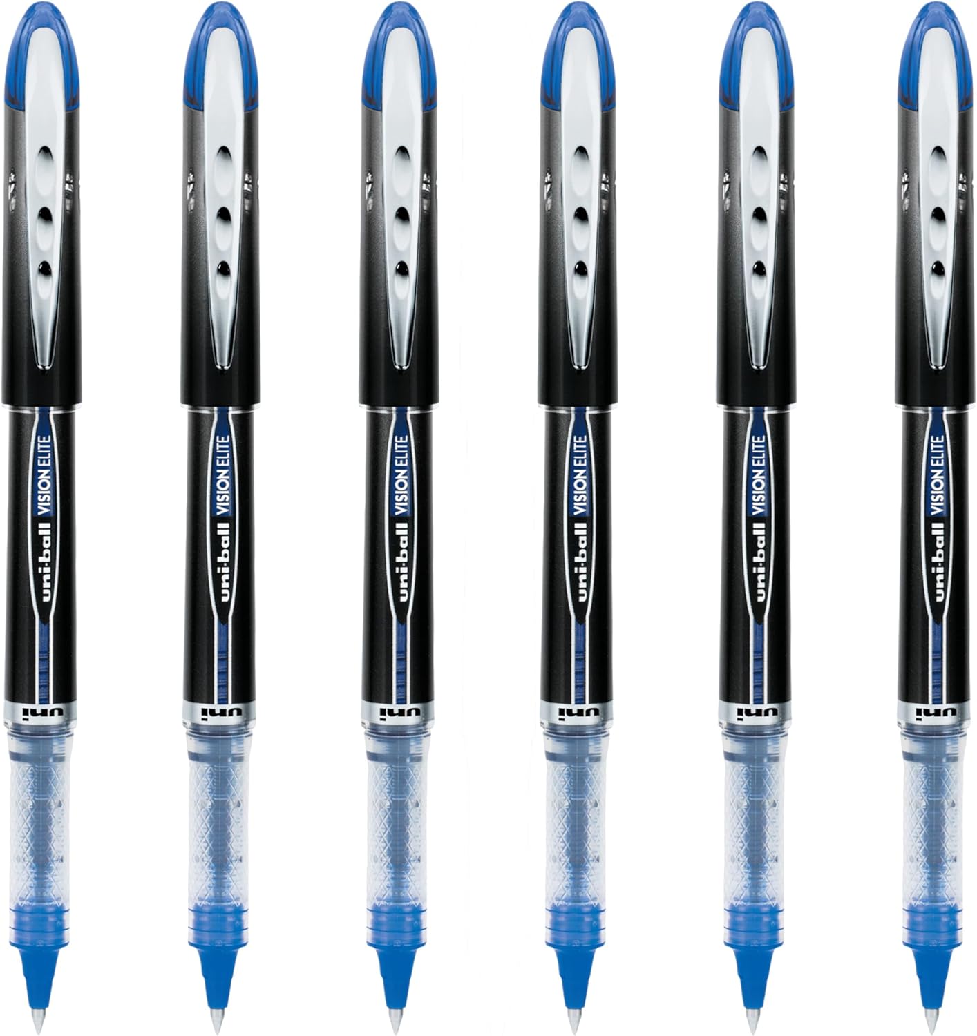 uniball Vision Elite Rollerball Pen, Micro Point (0.5mm), Blue Ink, 6 Pens