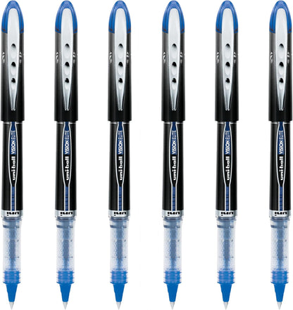 uniball Vision Elite Rollerball Pen, Micro Point (0.5mm), Blue Ink, 6 Pens