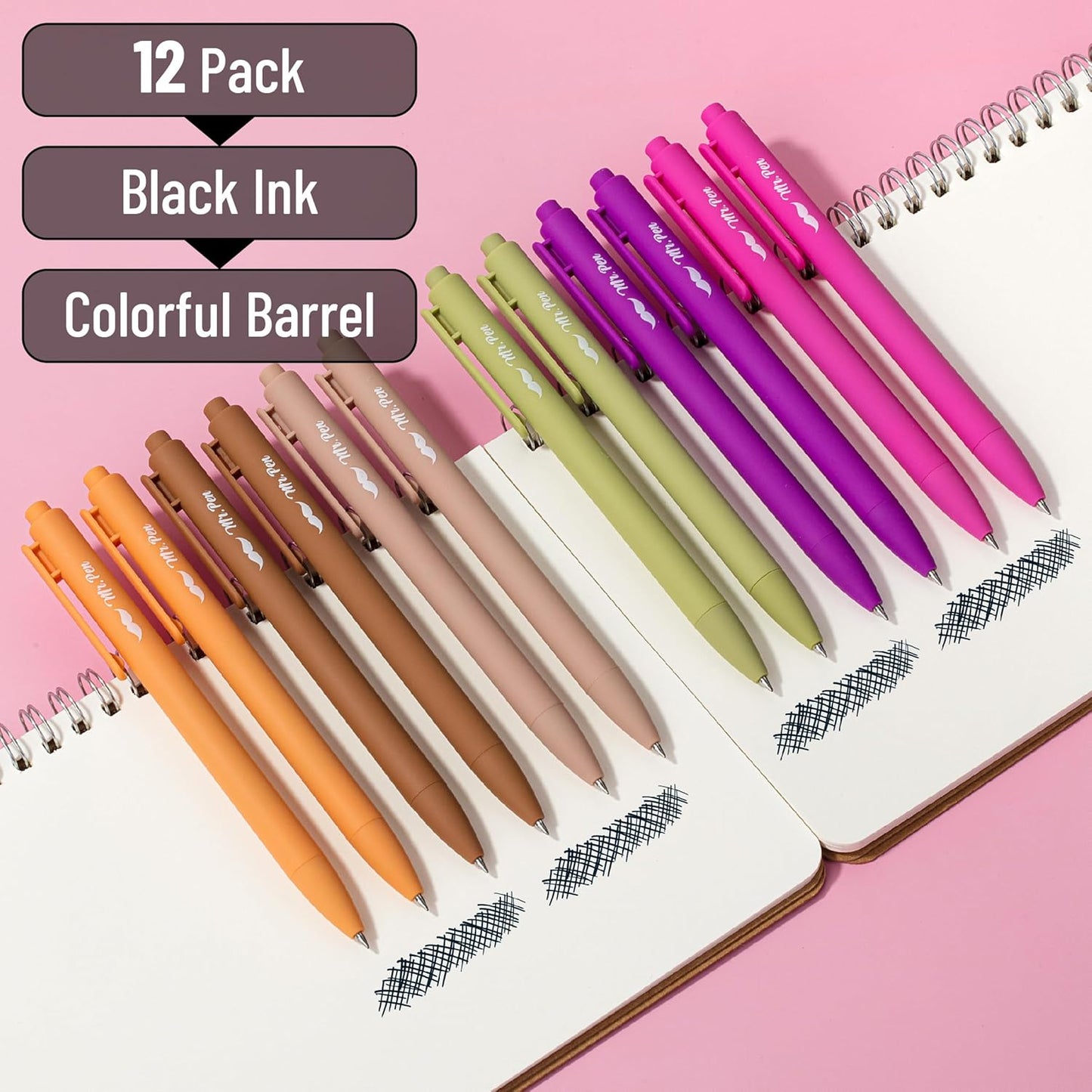 Mr. Pen- Retractable Gel Pens, 12 Pack, Colorful Ink, Fine Point 0.7mm, Fast Dry, Smooth Writing, Cute Pens for Drawing, Writing Planner and School Supplies