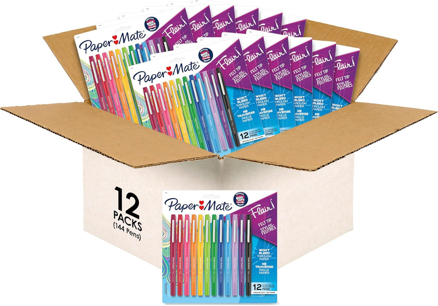 Paper Mate Flair Felt Tip Pens, Medium Point (0.7mm), 12 Count - For Arts & Crafts, Note-Taking, Journaling, School Supplies for Teachers & Students