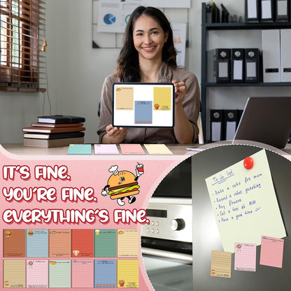 AmazingSpark 12 Pcs Cute Inspirational Sticky Notes, 4*3 Motivational Notepads Positive Emotional Support Gift Funny Lined Memo Note Pads for Office Desk Supplies Coworker Employee(Fruits,Vegetables)