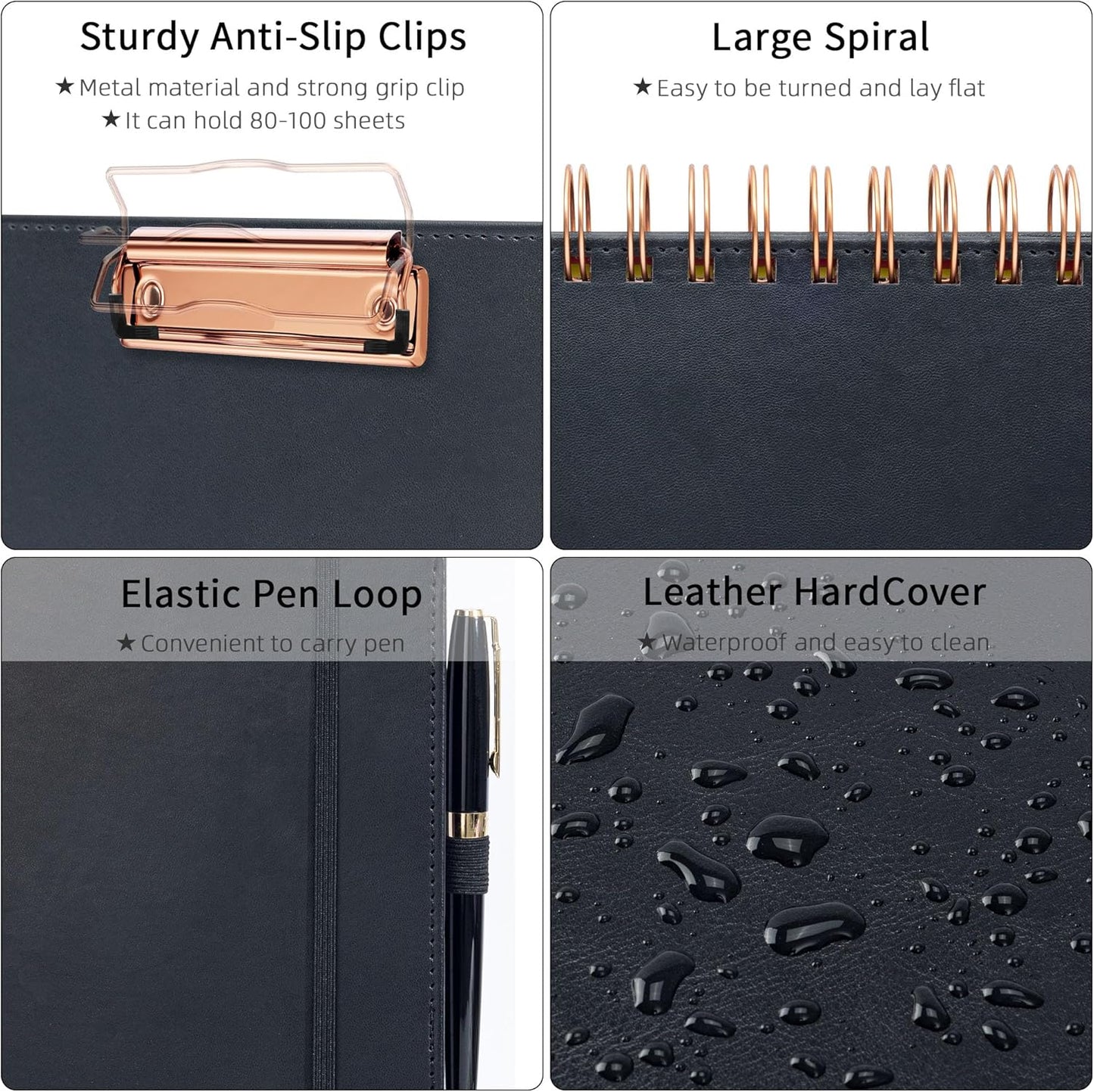Ospelelf Leather Clipboard Folio with Notepad for Letter Size, Spiral Clipboard Folder with Storage Zipper Pouch, 5 Folders with 10 Pockets, 39 Divider Label Stickers, Pen Loop Series (Green)