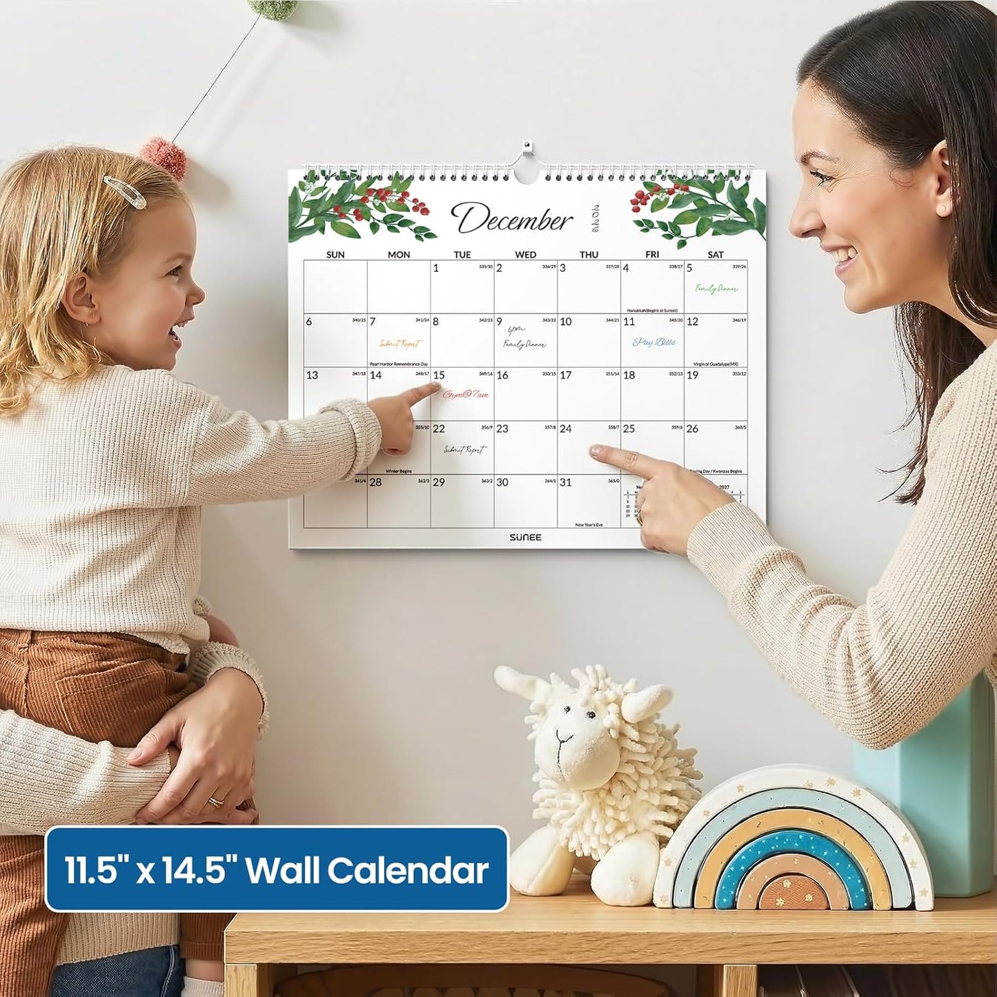 SUNEE Wall Calendar 2026 21 Months Apr. 2026 - Dec. 2027, 14.5"x11.5" Big Grid Hanging Calendar with Note for Organizing & Planning, Monthly Calendar 2026-2027 with Last Month and Next Month, White