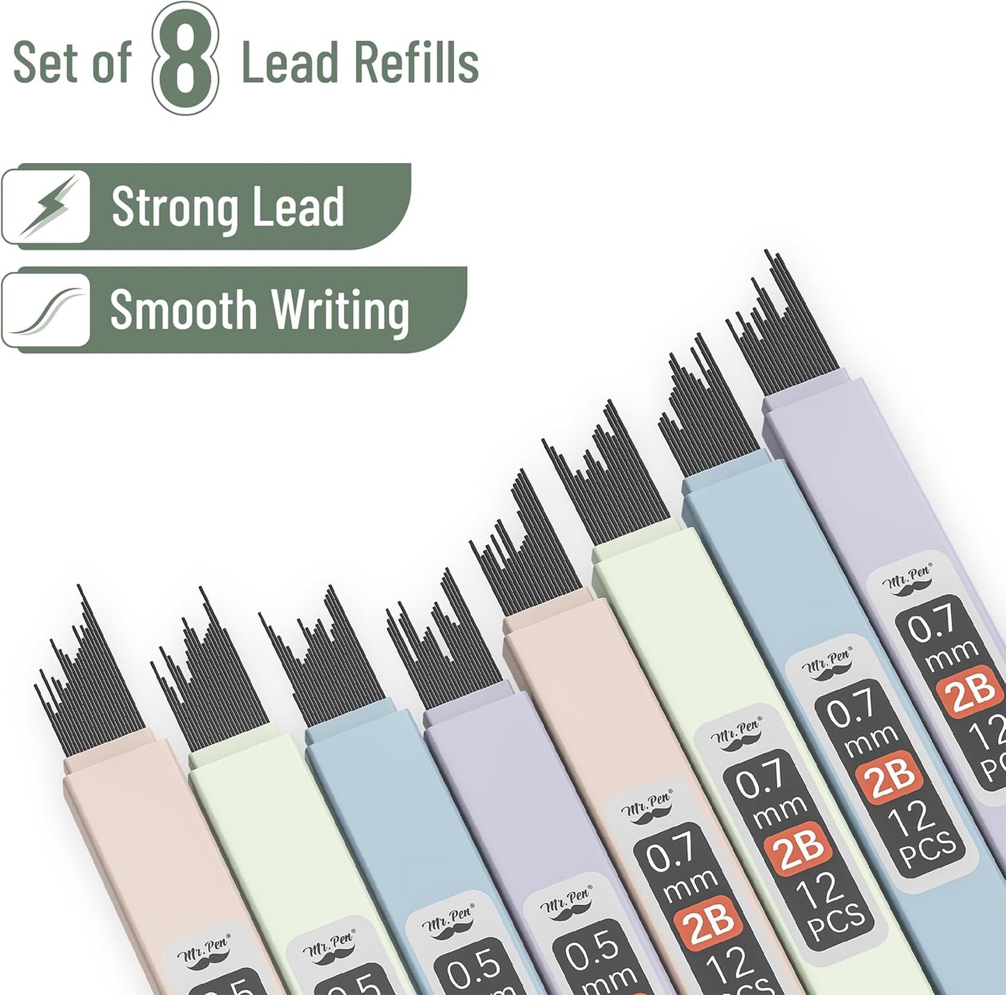 Mr. Pen- Pastel Mechanical Pencil Set with Lead Refills & Erasers, 4 Pack, 2 Sizes, 0.5 & 0.7mm, Fast Click, 6x Tubes HB & 2B Lead Refill, 3x Eraser for School Supplies, Drafting, Drawing & Sketching