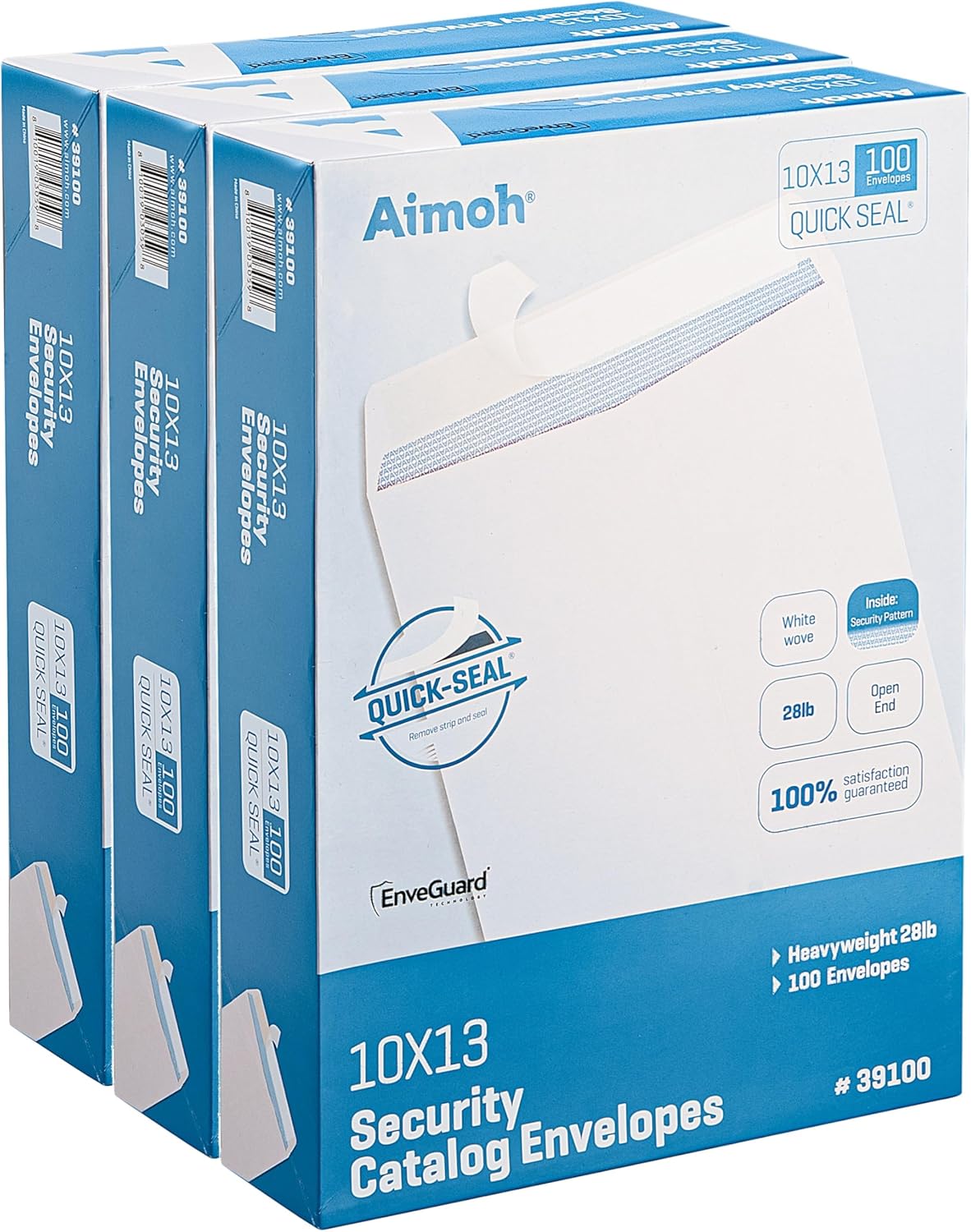Aimoh 100 10 x 13 Self-Seal Security White Catalog Envelopes - 28lb, 100 Count, Security Tinted, Ultra Strong Quick-Seal, 10x13 inch (39100)