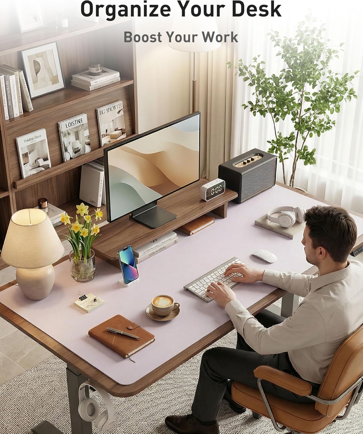 Aothia Leather Office Desk Pad Protector, Non-Slip PU Leather Desk Blotter, Waterproof Laptop Writing Mouse Pad for Office and Home, Black, 31.5" x 15.7" - Colors B