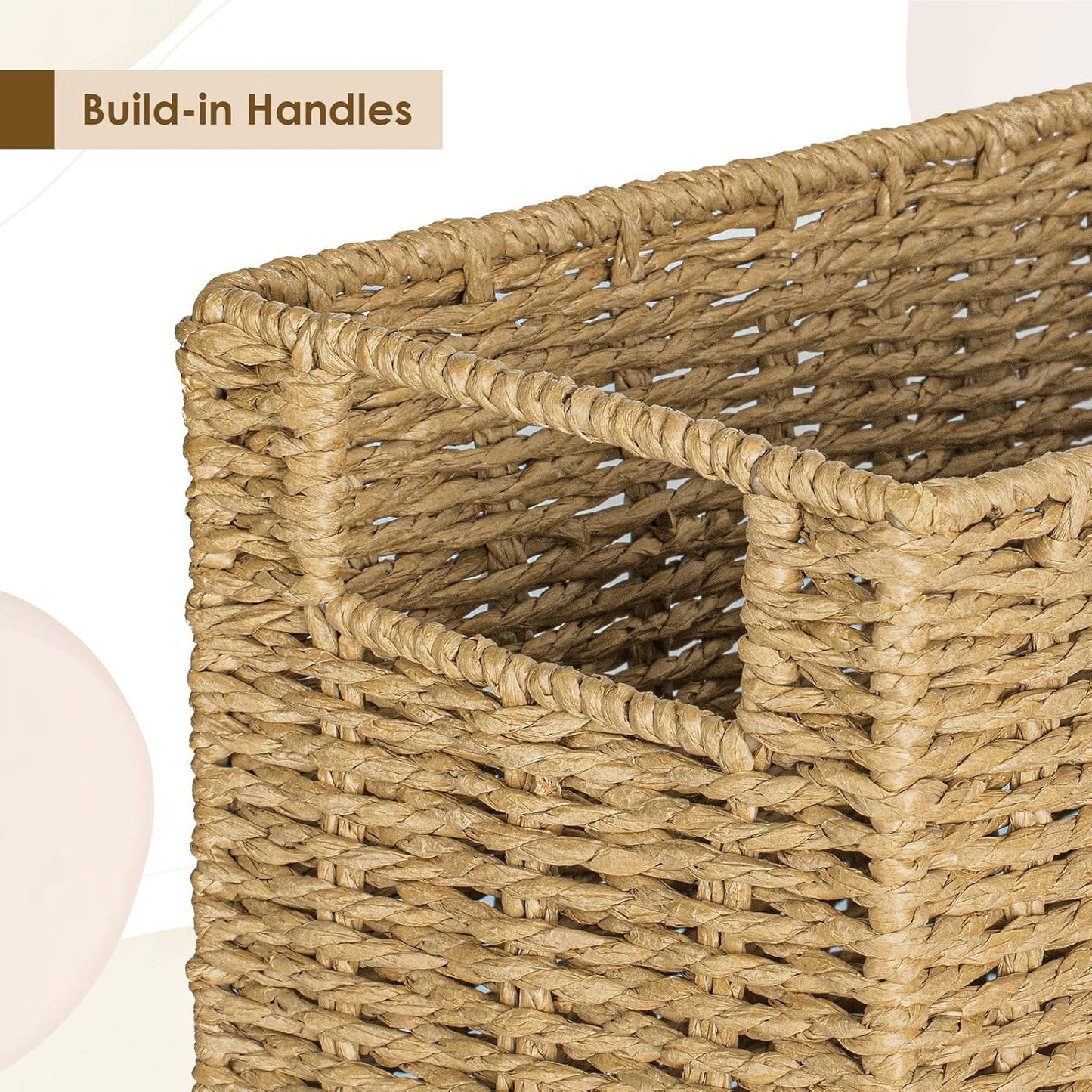 AELS Woven Natural Fibre Magazine Holder, Scalloped Edge Floor Magazine Rack, Hand-woven Organizer, Boho Modern Farmhouse Book Basket, File Newspaper Mail Holder for Office