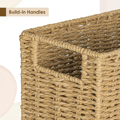 AELS Woven Natural Fibre Magazine Holder, Scalloped Edge Floor Magazine Rack, Hand-woven Organizer, Boho Modern Farmhouse Book Basket, File Newspaper Mail Holder for Office