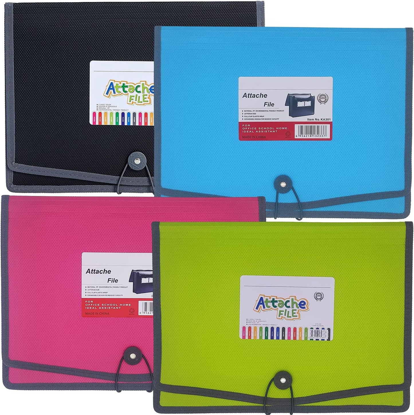 Expanding File Folder Document Organizer with Elastic Cord & Button Closure, Letter Size, 3.5" Expansion, Letter A4 Expandable File Folder for Home School Office Organization, 3 Pack