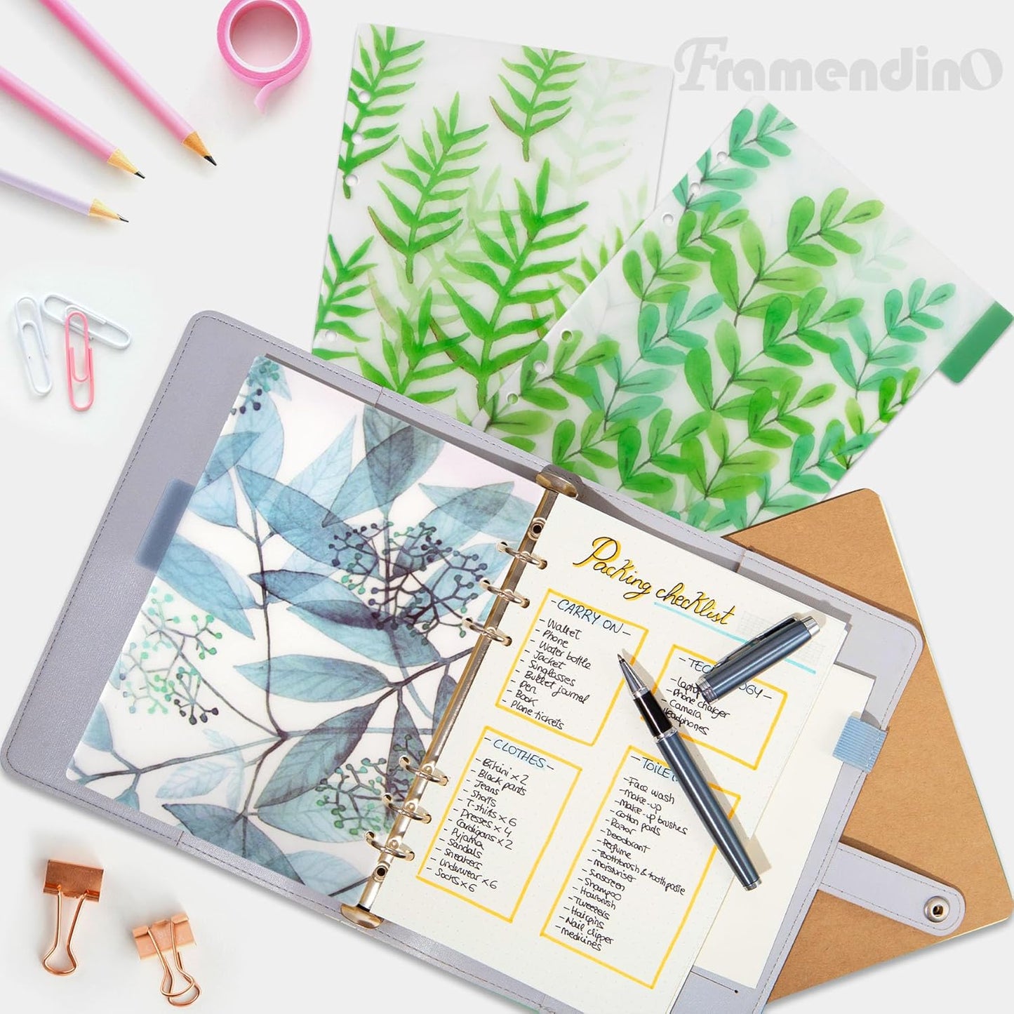 Framendino, 15 Pack Binder Index Dividers A5 Paper Insertable Page Tab Indexing Card for 6 Rings Notebooks Diary Journal Planner(3 Styles)