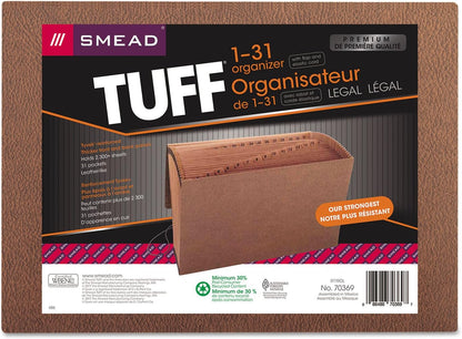 Smead TUFF Expanding File, 21 Pockets, Alphabetic (A-Z), Flap and Cord Closure, Legal Size, Redrope (70320), Pack of 1