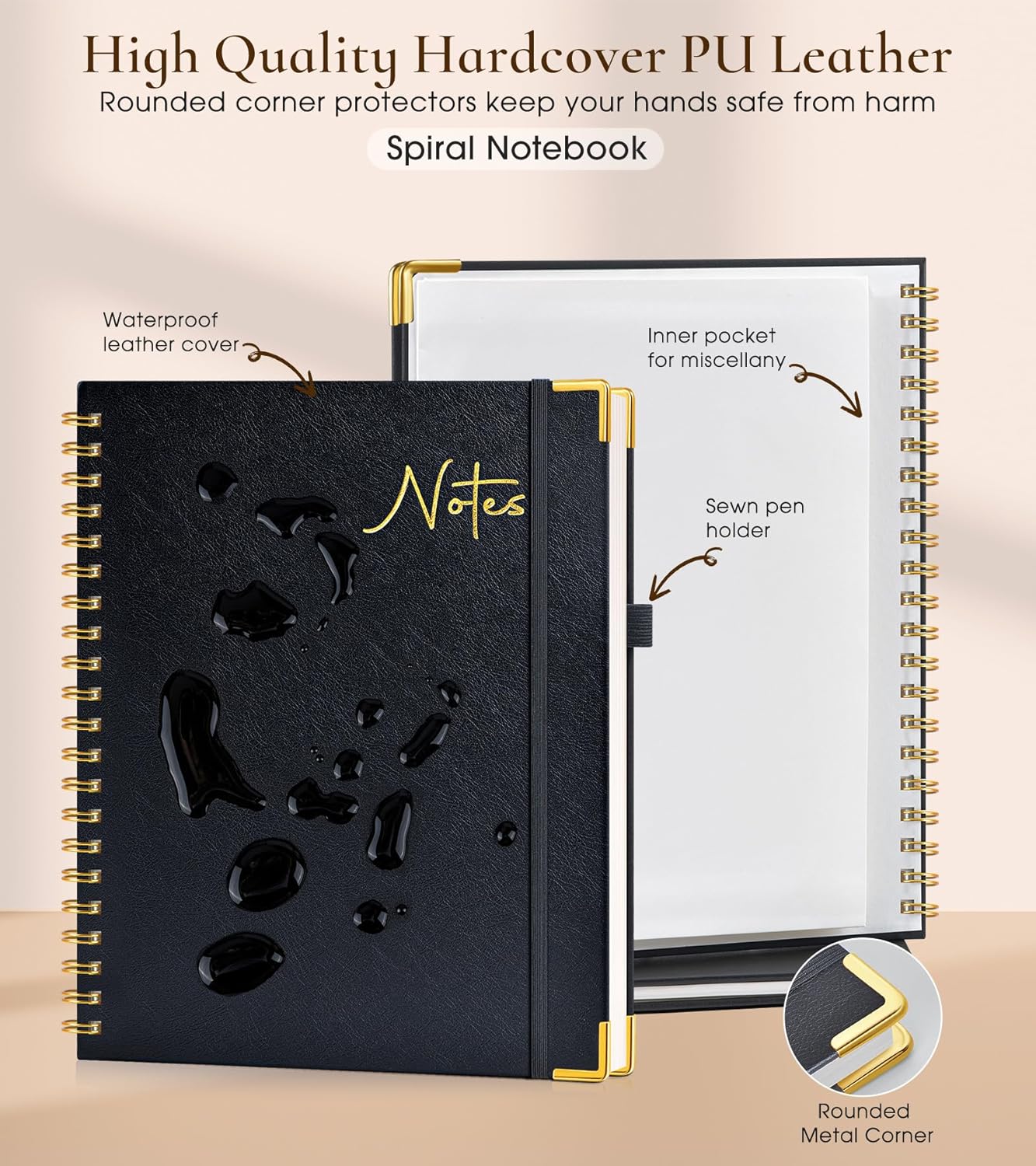 Hardcover Spiral Notebook Journal 8.5” x 11”, A4 Large Leather Notebooks for Women Men, Lined College Ruled Notebook, 50 Sheets/100 Pages, Spiral Bound Journals for Work School Note Taking, Green