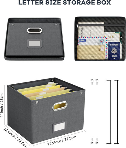 Oterri File Organizer Box with Lid, Hanging Filing File Box with Mesh Pocket, Document Organizer Box for Letter Files, Portable Storage Box with Smooth Sliding Rail for Office&Home (1 PCS, Beige)