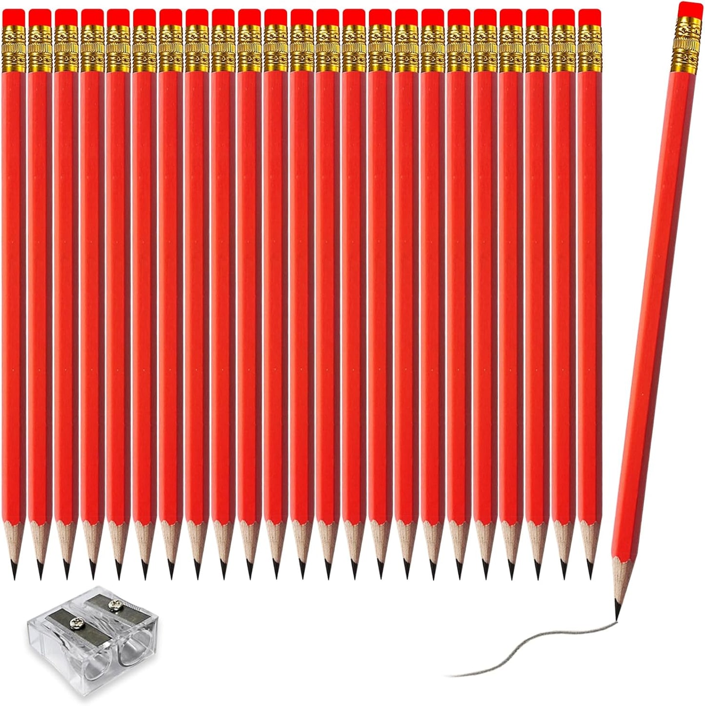Adhere 25pcs Woodcase Pencils with Eraser Premium Pre-Sharpened Hexagon Graphite 2B pencils ideal for home, office writing including a Free Sharpener(Pink・25pcs)