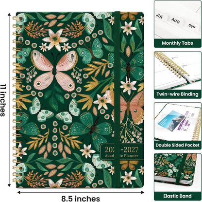 Planner 2026-2027, Academic Year Monthly and Weekly Calendar Planner, Jul 2026 - Jun 2027, Hardcover Teacher Student Planning Agenda book with Tabs, Perfect for School Office Supplies, 6.3" x 8.5" - Wildflowers