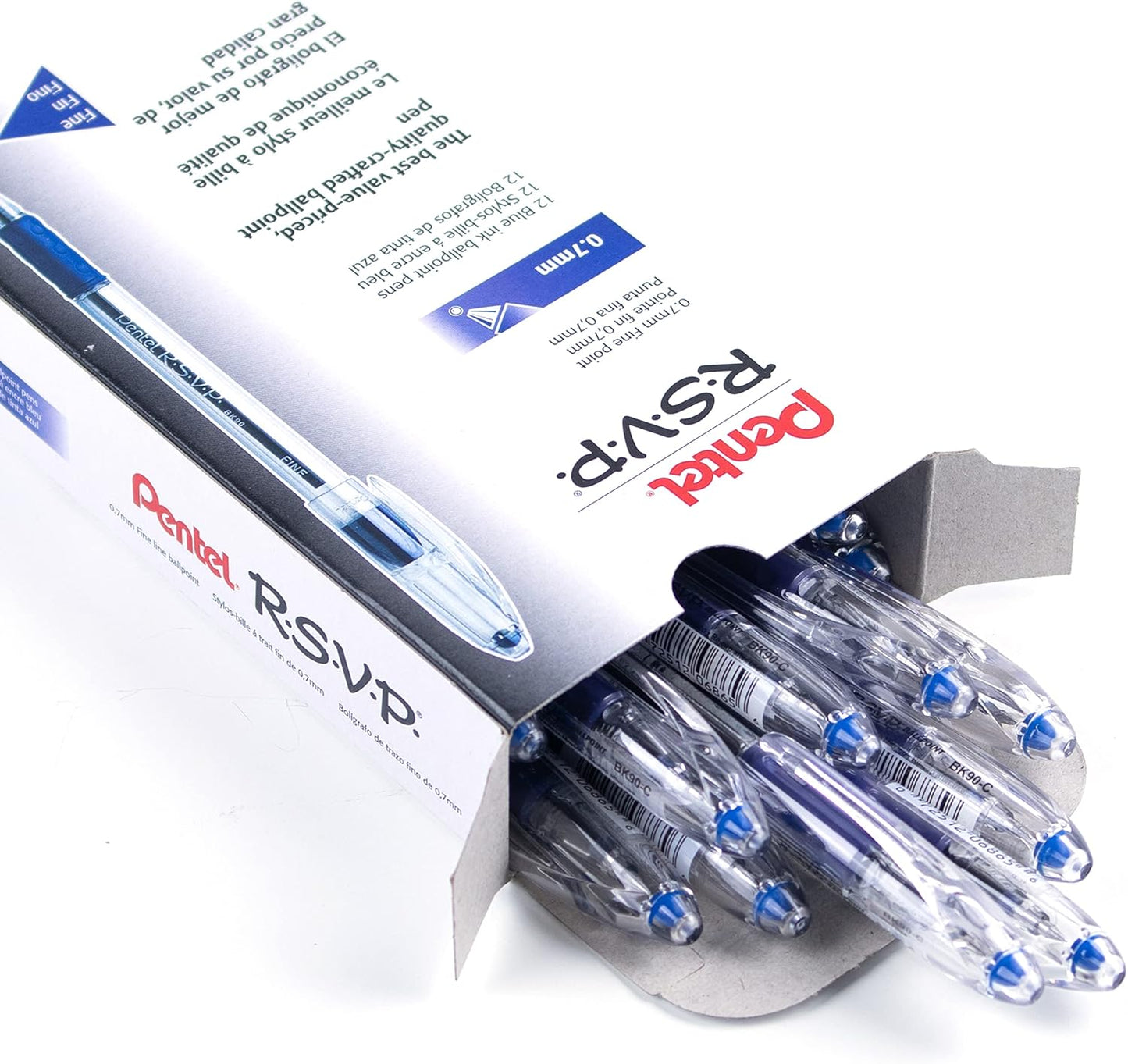 Pentel RSVP Ballpoint Pen, Fine Line, (0.7mm), Black Ink (BK90-A) (Pack of 1, 12 Count Total)