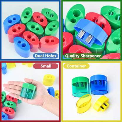 AUSTARK 4Pcs Pencil Sharpeners Manual for Kids Adults, Dual Hole Small Handheld Pencil Sharpener Bulk for Office School Home, Back to School Supplies
