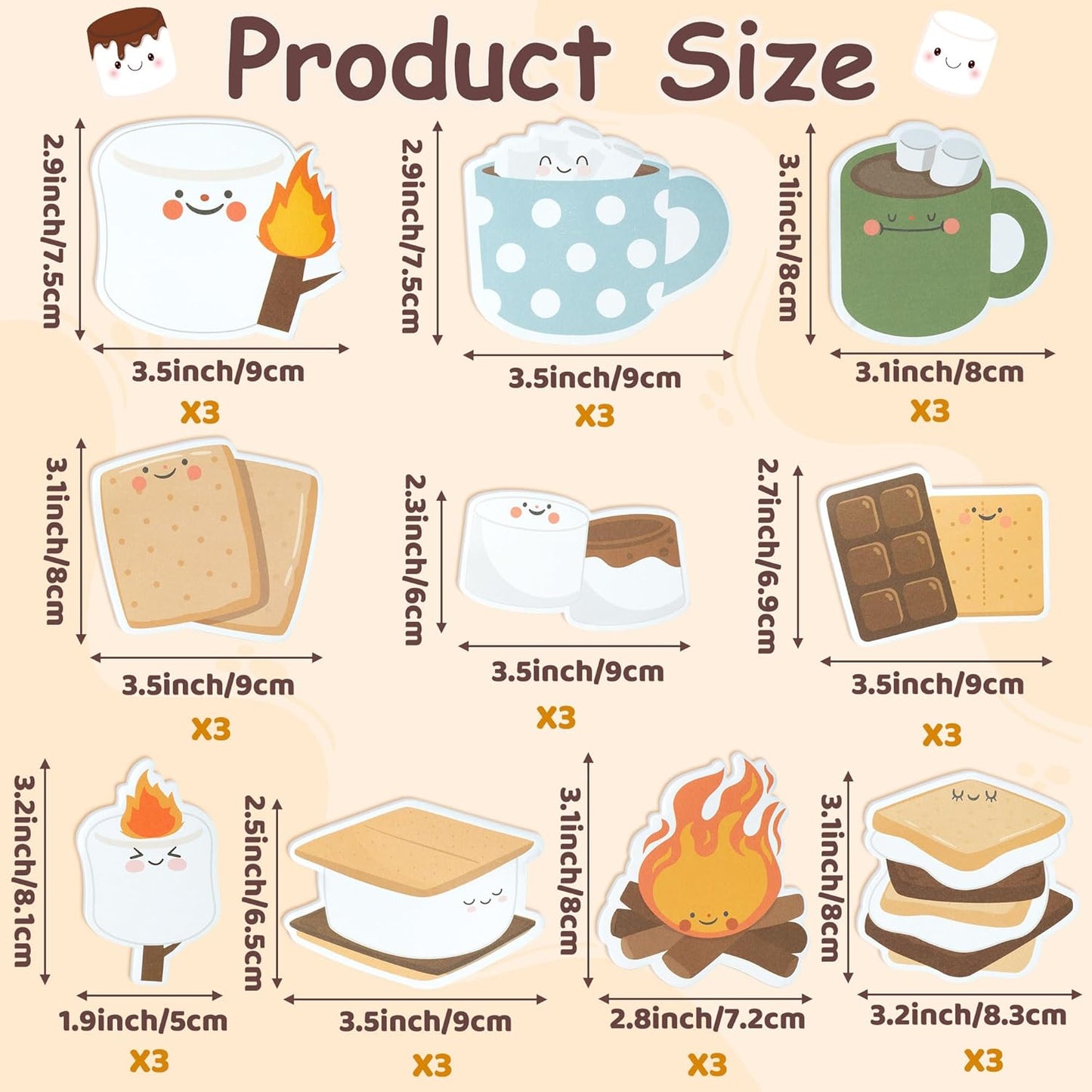 CJiangpo 30Pcs Marshmallow Sticky Notes Pads, 600 Sheets Cute Self Stick Notepad Memo Pads Funny Cartoon Page Marker Classroom Rewards Camping Themed Gift