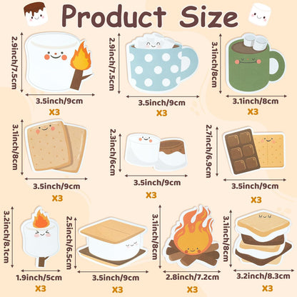 CJiangpo 30Pcs Marshmallow Sticky Notes Pads, 600 Sheets Cute Self Stick Notepad Memo Pads Funny Cartoon Page Marker Classroom Rewards Camping Themed Gift