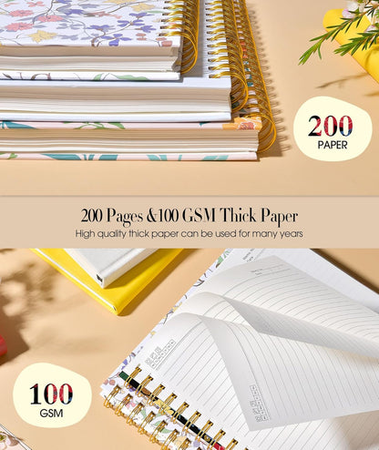 Cute Spiral Notebook Journal for Women, 200 Pages Lined Notebooks 8.5” x 11”, A4 Large Hardcover Spiral Journals with 100 GSM Thick Paper, College Ruled Notebook for Writing Work School, Orange Floral