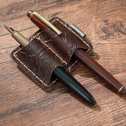 LUOOHL Journal Leather Pen Holder With Clip Notebook Double Slot Clip For Planner Folder Clipboard Planner Pen Sleeve