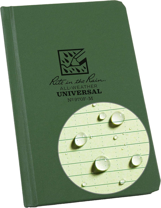 Rite in the Rain Weatherproof Hard Cover Notebook, 4.25" x 6.75", Green Cover, Universal Pattern (No. 970F-M)