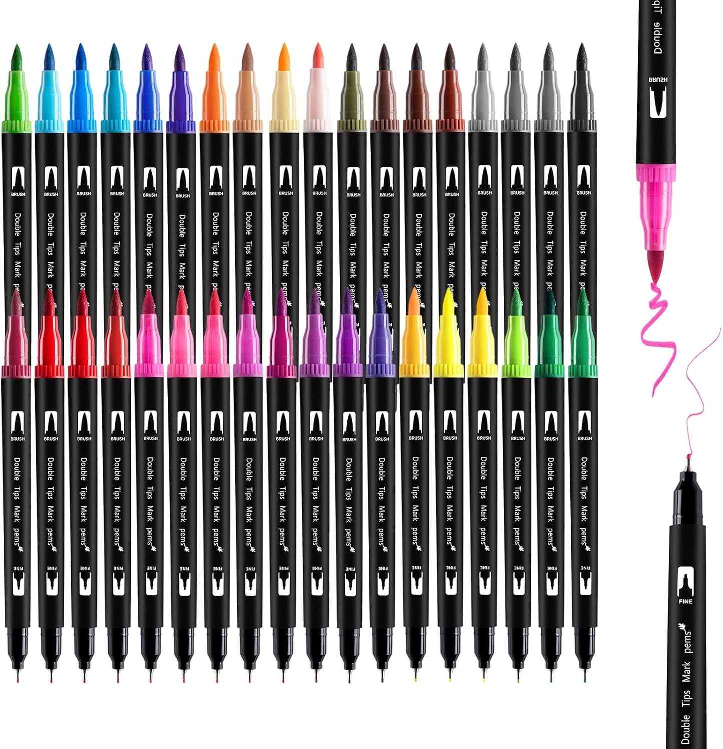 Thboxes 12 Pack Black Drawing Pens, Dual Tip Brush Fineliners Pens Washable Brush Tip Markers for Adults Art Drawing Sketching Journaling Calligraphy
