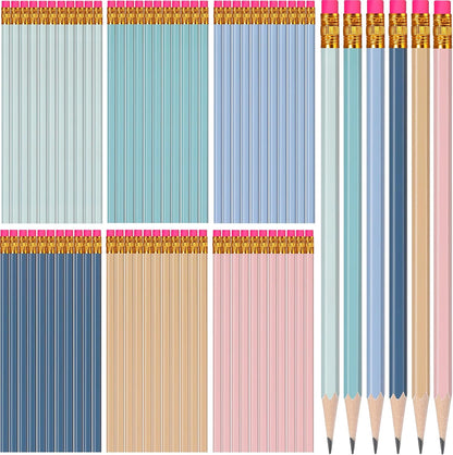 TecUnite 60 Pcs HB Pencils #2 Unsharpened Wood Cased Pencils with Eraser Hexagonal Pencil Cute Graphite No 2 Pen for Adults Gifts Exam School Office Sketching Learning (Wood Color, Silver)