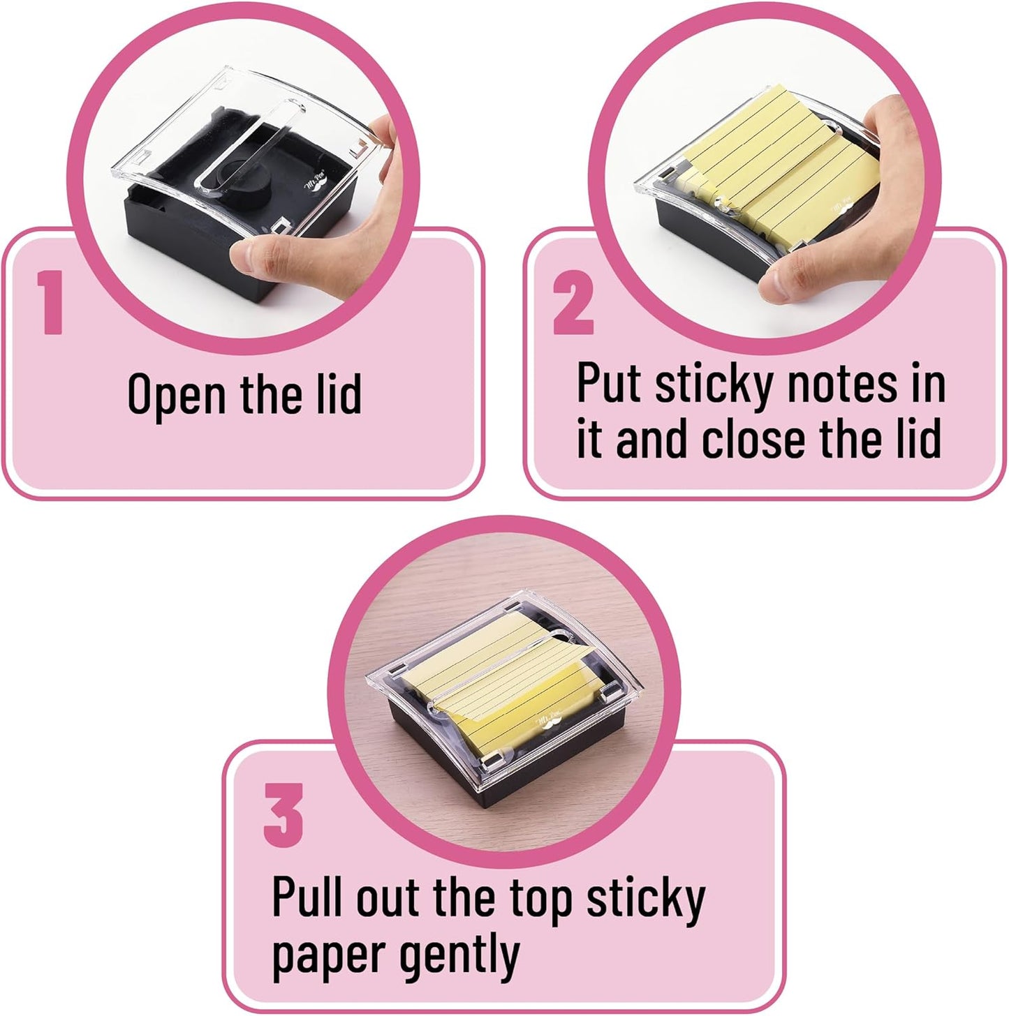 Mr. Pen Pop Up Sticky Note Dispenser, 3" x 3", Black, Sticky Note Dispenser, Sticky Note Holder for Desk, Clear Top