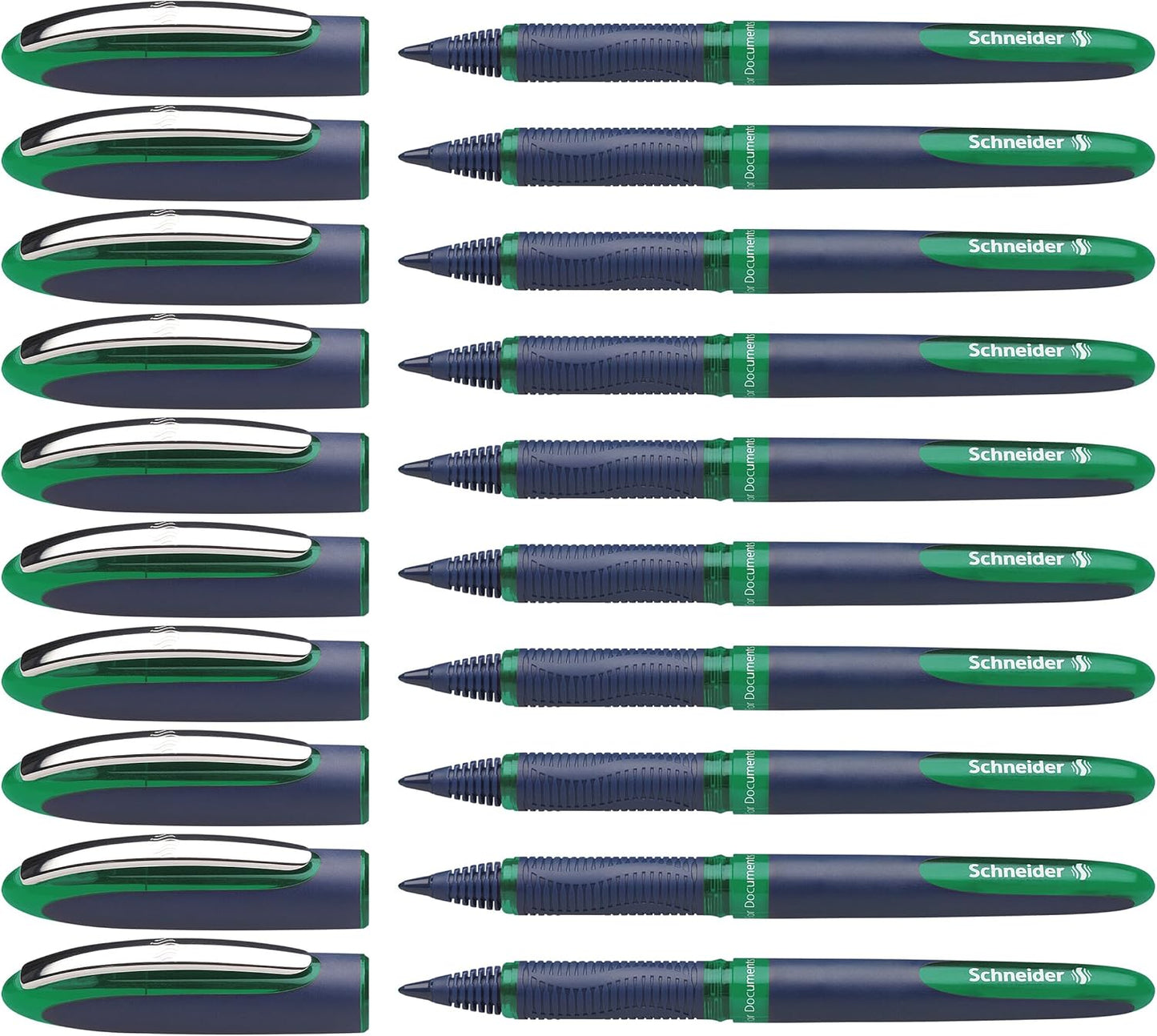 Schneider One Business Rollerball Pen, 0.6 mm Ultra-Smooth Tip, Blue Barrel, Black Ink, Box of 10 Pens (183001)
