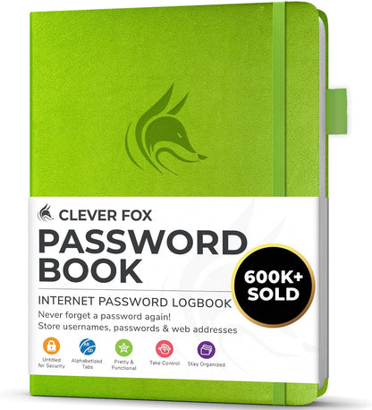 Clever Fox Password Book with alphabetical tabs. Internet Address Organizer Logbook. Small Pocket Password Keeper for Website Logins (Orange)