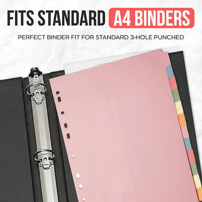 Binder Dividers with Tabs A4 12 Part | DIviders for 3 Ring Binder | Perfect for Organizing Pages in 3 Ring Binder Dividers with tabs, Each Set Includes Tab Dividers - The Paper Shop (1)