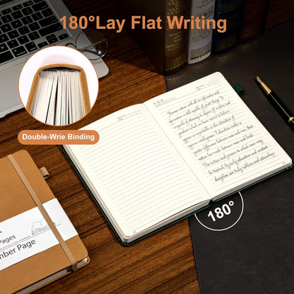 Yoment Leather Journal for Men Women, 324 Numbered Pages Thick Journals for Writing with Contents, A5 Hardcover College Ruled Journaling Notebooks for Travel, Note Taking, Diary, Green