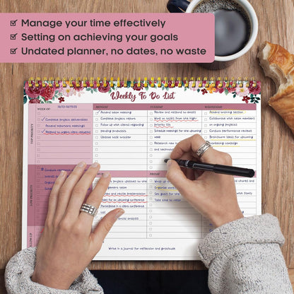 Taja Weekly To Do List Notepad with 52 Undated Sheets（8.5"×11"）- Weekly Desk Planner for Women & Man, Work and Home -1 Pack Violet Dream