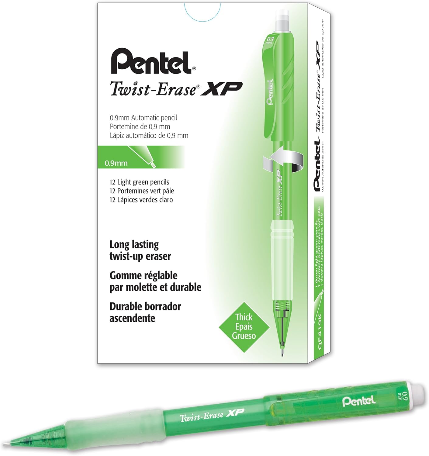 Pentel QE419A Twist-Erase Express Mechanical Pencil .9mm Black, Box of 1 Dozen