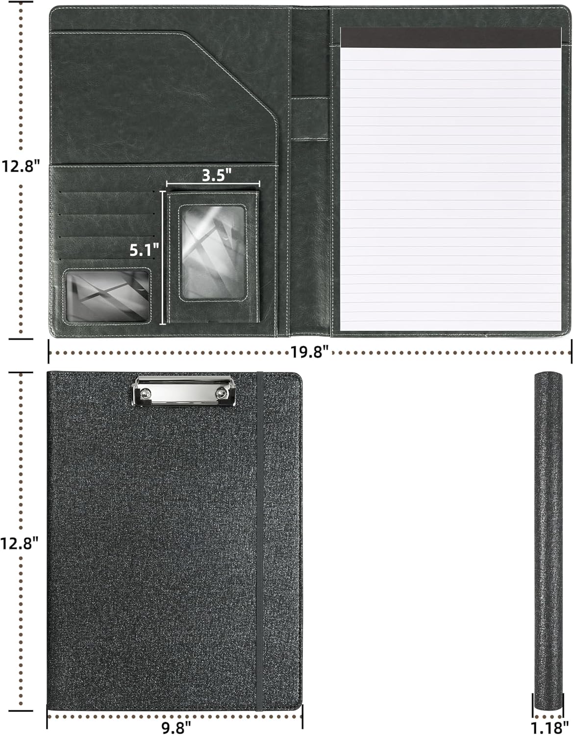 Clipboard Folio Folder Portfolio with Notepad-Pocket Business Card Holder Brown Faux PU Leather Portfolio