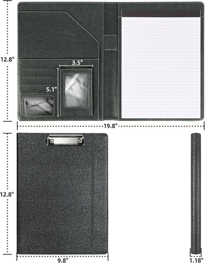 Clipboard Folio Folder Portfolio with Notepad-Pocket Business Card Holder Brown Faux PU Leather Portfolio
